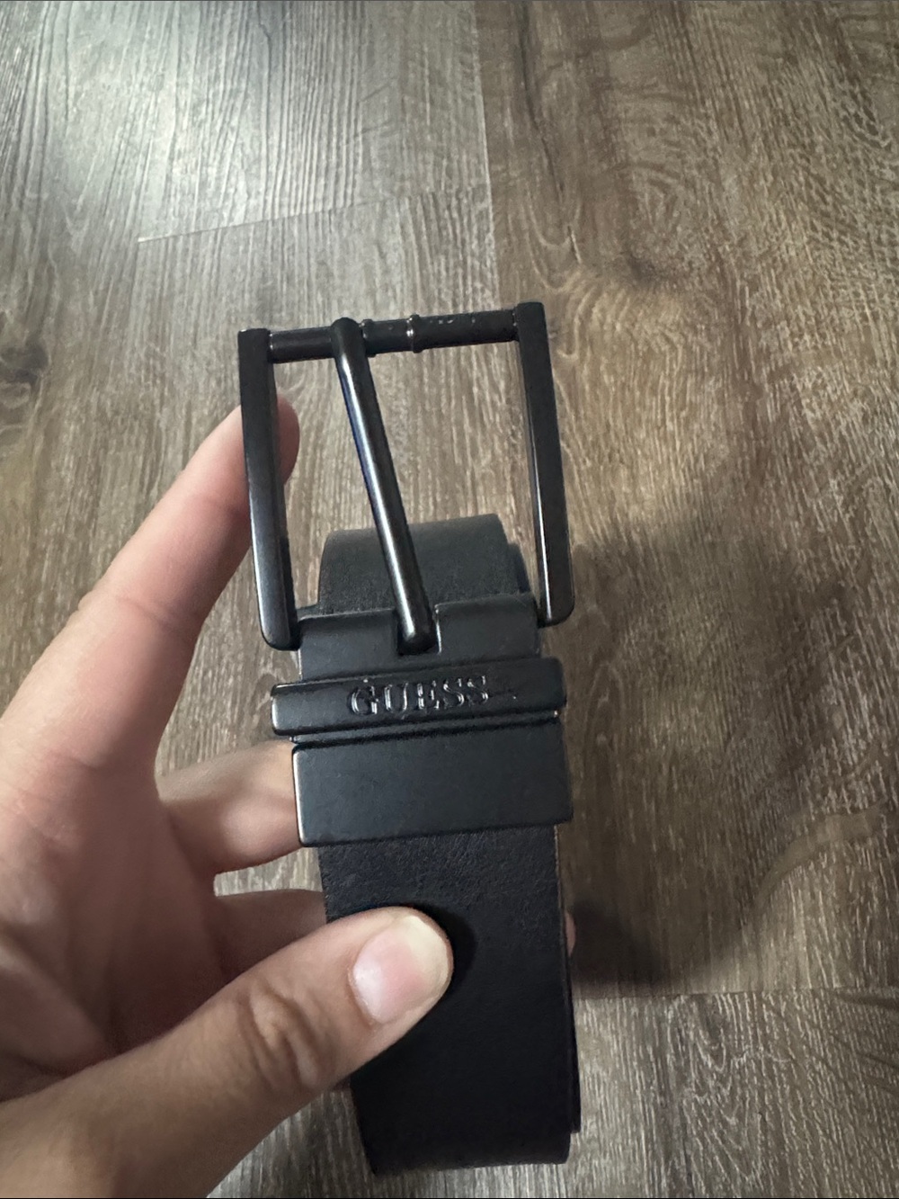 GUESS Men's Black Leather Belt with Black Buckle